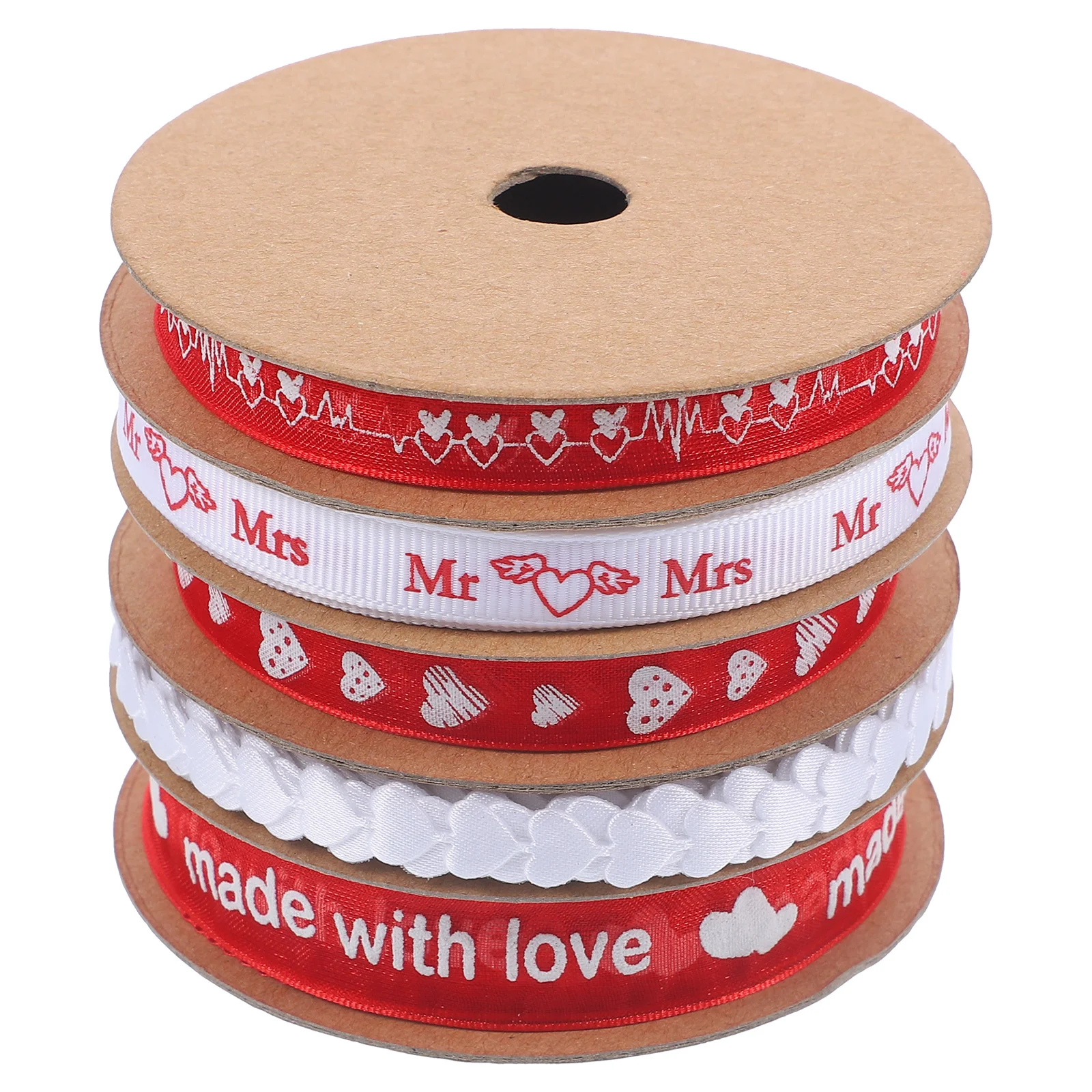 

5 Rolls of Valentines Day Gift Wrapping Ribbons Valentine Wired Ribbon for Bouquet Cake Packing