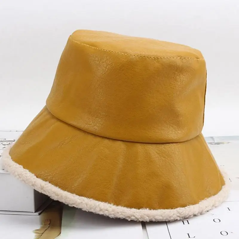 Панама женская плотная теплая шерстяная плюшевая кожаная с большими полями