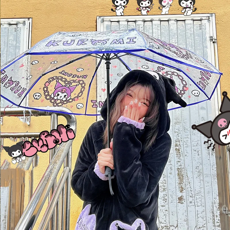 

Kawaii Cartoon Hello Kittys Transparent Umbrella Sanrios Cinnamoroll Automatic Fold Student Long Handle Ins Girl Lovable Gift