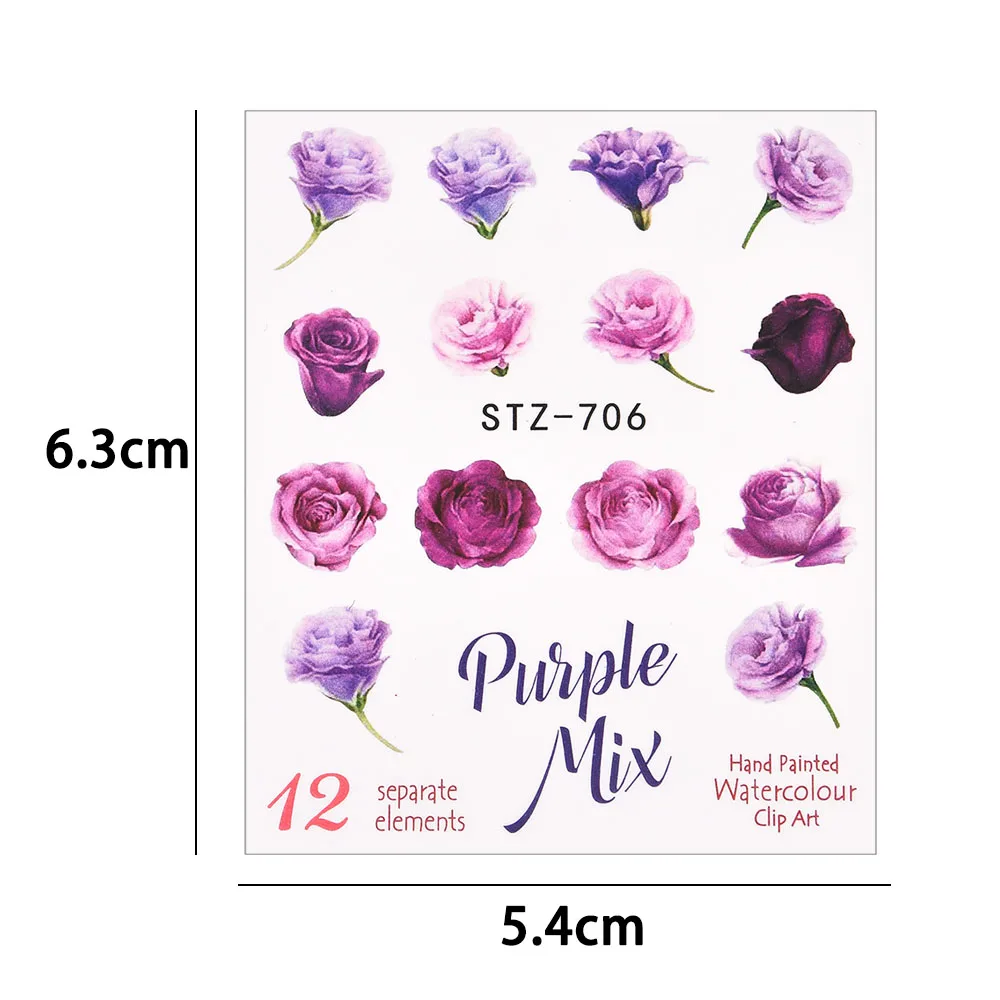 1/4 Pcs Flower Nail Stickers Purple Black Water Decals for Nails Flower Line Watercolor Spring Manicure Decor Nail Slider Wraps images - 6
