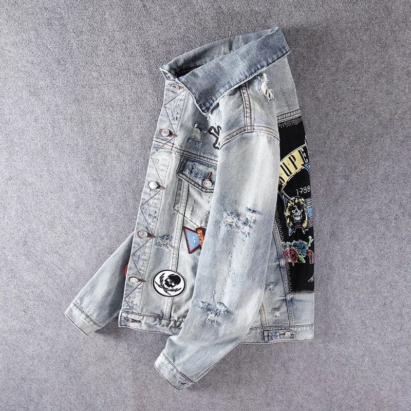 Мужская куртка в стиле Харадзюку Повседневная джинсовая цвета индиго морской