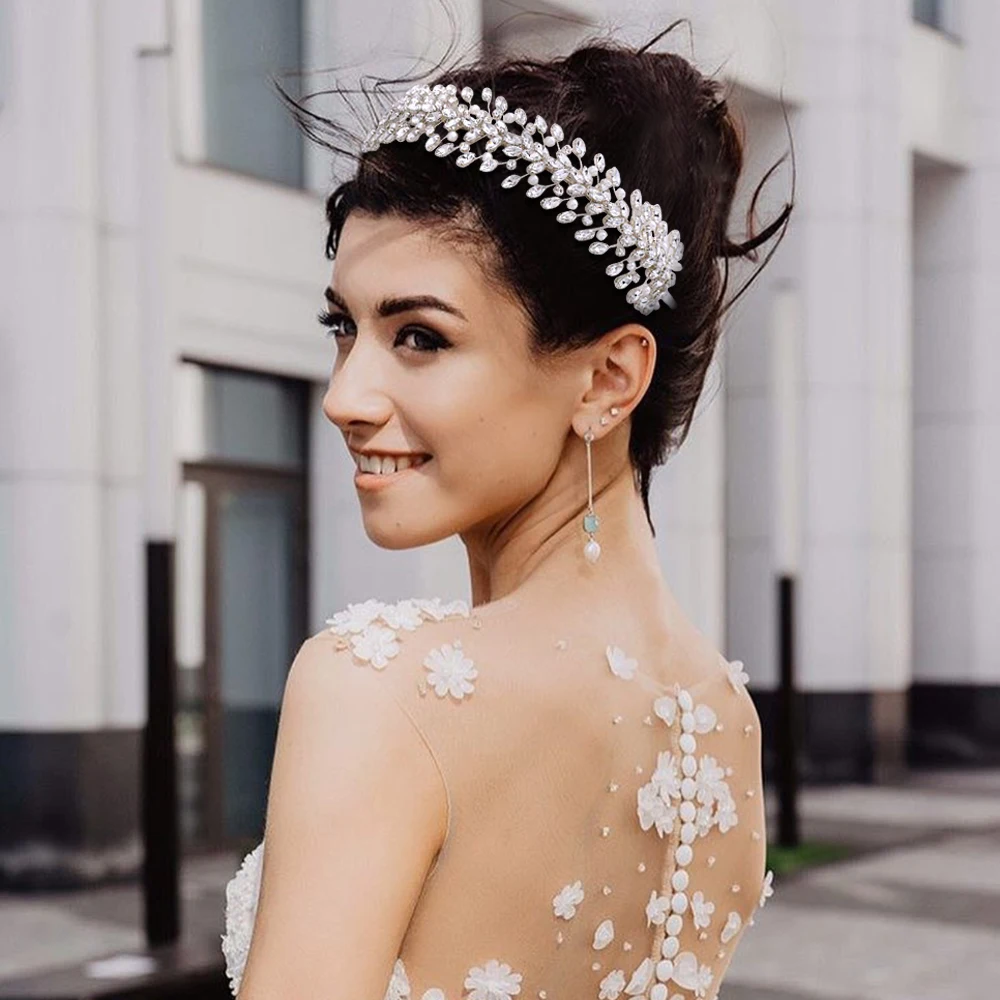 

Rhinestones Pearls Hair Barrette For Brides Bridesmaids Elegant Wedding Hairband Handmade Hair Hoop Bride 2022 Accessories