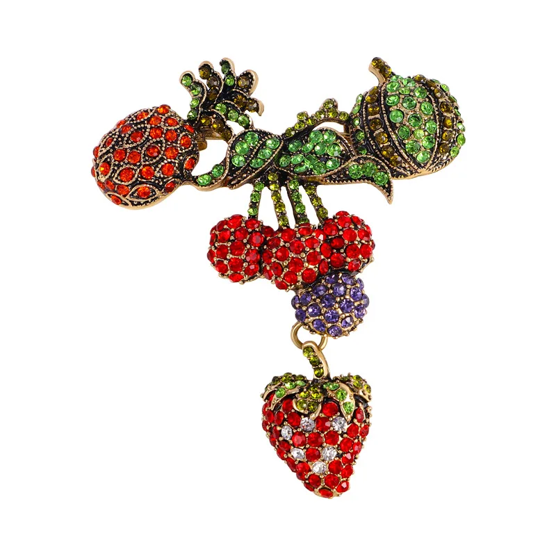 

Trendy Shiny Rhinestone Fruit Brooches For Women Colorful Pineapple Strawberry Cherry Lychee Brooch Pin Lady Luxury Jewelry Gift