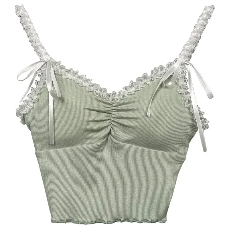 Лето 2024 корейский стиль сладкий карамельный цвет сексуальный жилет на бретелях с