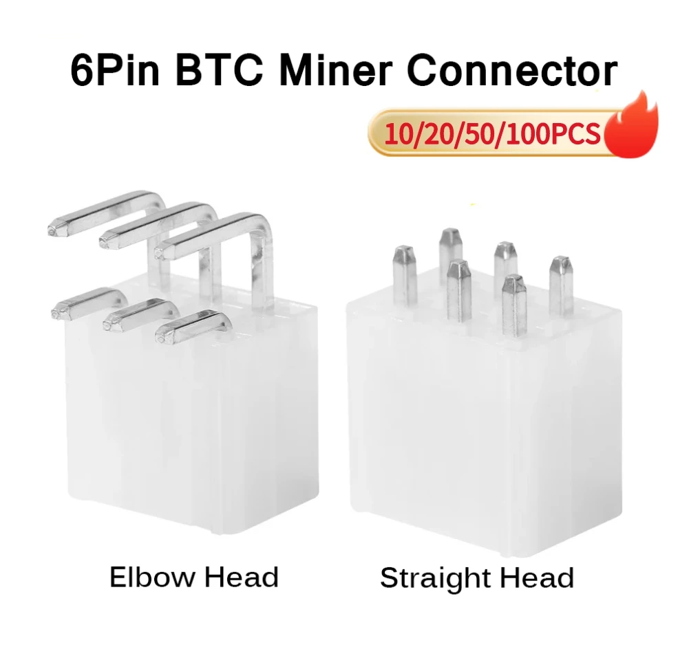 

10 шт., 6-контактный разъем питания для майнинга Asic Antminer S9 S9k S9j l3 DR3 T9 Z11 Z9 B7 X3 A4 A9 M3 Z1PRO Eibt E10.2