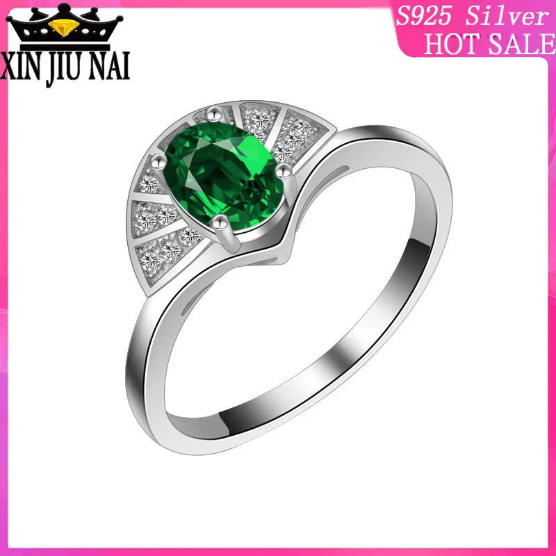 

925 sterling silver women ring Finger Beautiful Jewelry Sweet shiny Creative Retro green round wedding Rings For girl