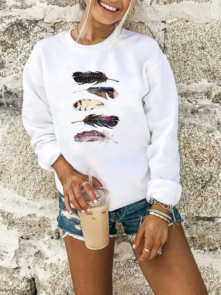 

Feather Lovely Vintage Women Clothing Print Female Pullovers Ladies Hoodies Fashion Woman Autumn Spring Graphic Sweatshirts
