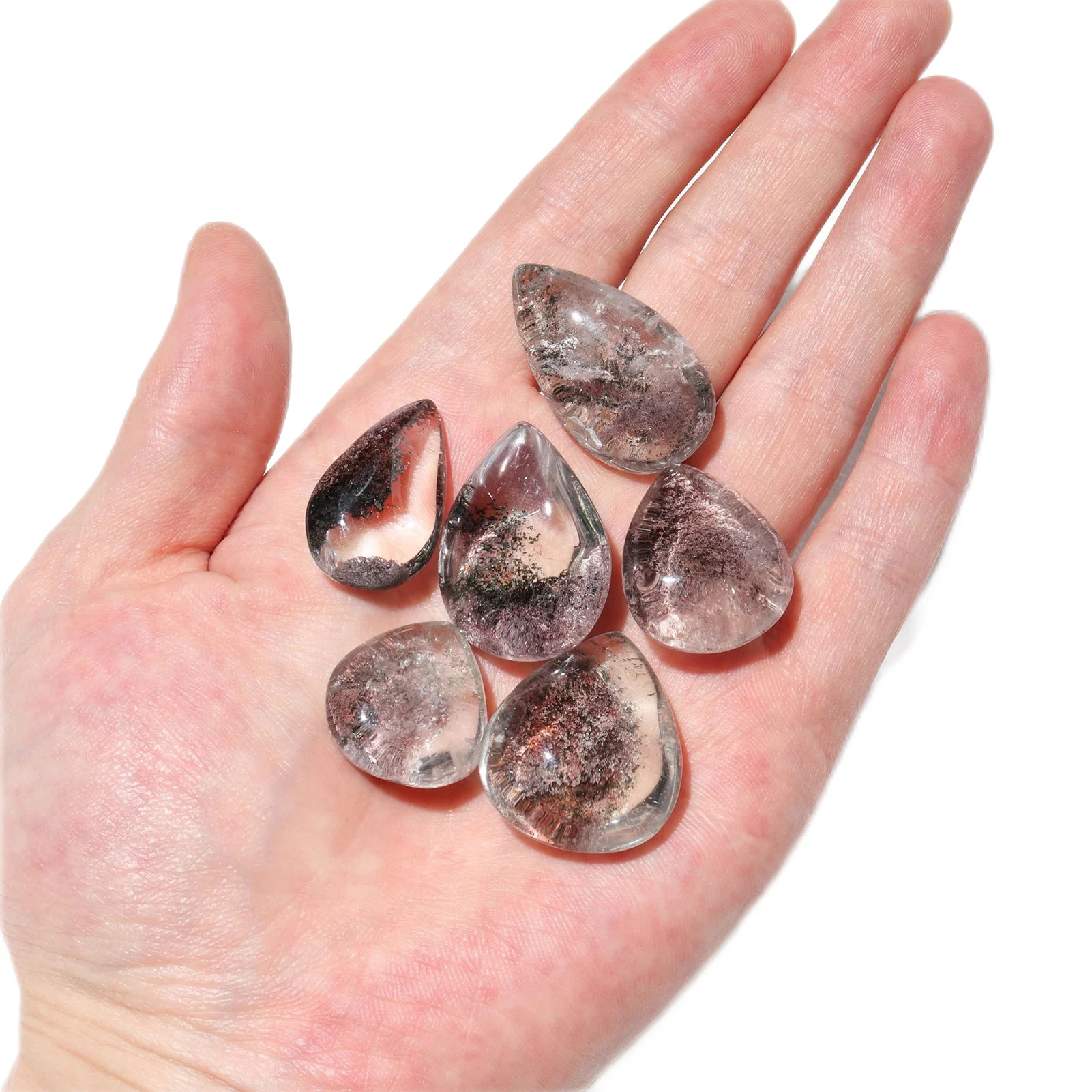 

Natural Ghost Phantom Stone Quartz Gemstone Specimen Healing Stone Oval Palm Pocket Crystal Stone For Pendant Aquarium Decors