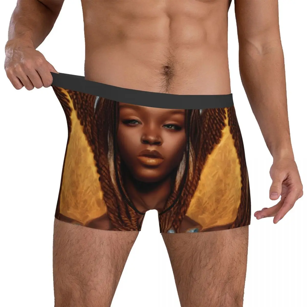 

Beautiful African Woman Underwear Black Girl Men Panties Print Sexy Boxershorts High Quality Boxer Brief Big Size