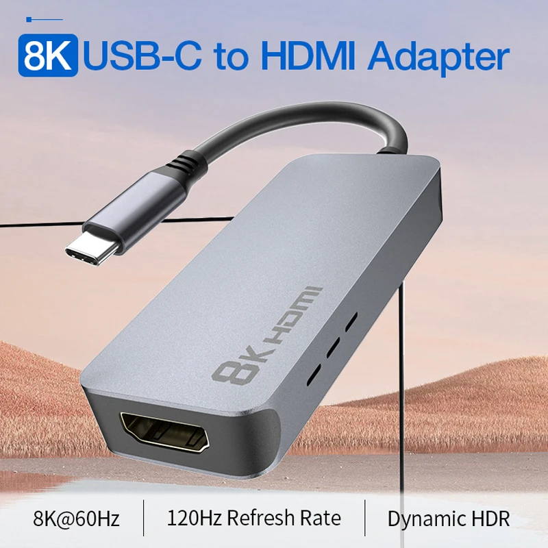 USB C to HDMI Adapter 8K 60Hz Ultra HD Type-C to HDMI Video Converter Aluminum Thunderbolt 4 Cable Hub With Heat Emission Holes