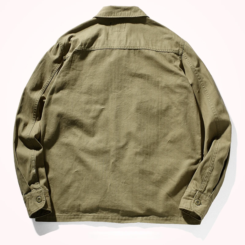 American jacket coat men's retro khaki fishbone woven military casual style outerwear jacket