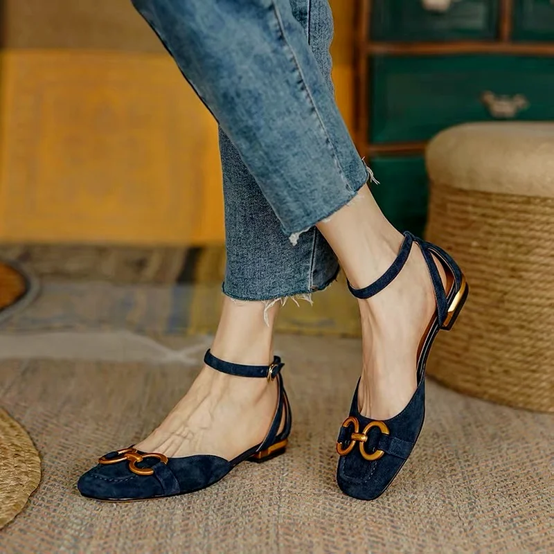 

Women's Sandals 2022 New Elegant Office Ladies Shoes Sandals Women Casual Shoes Square Heel Sandalias Mujer Flock Summer Flats