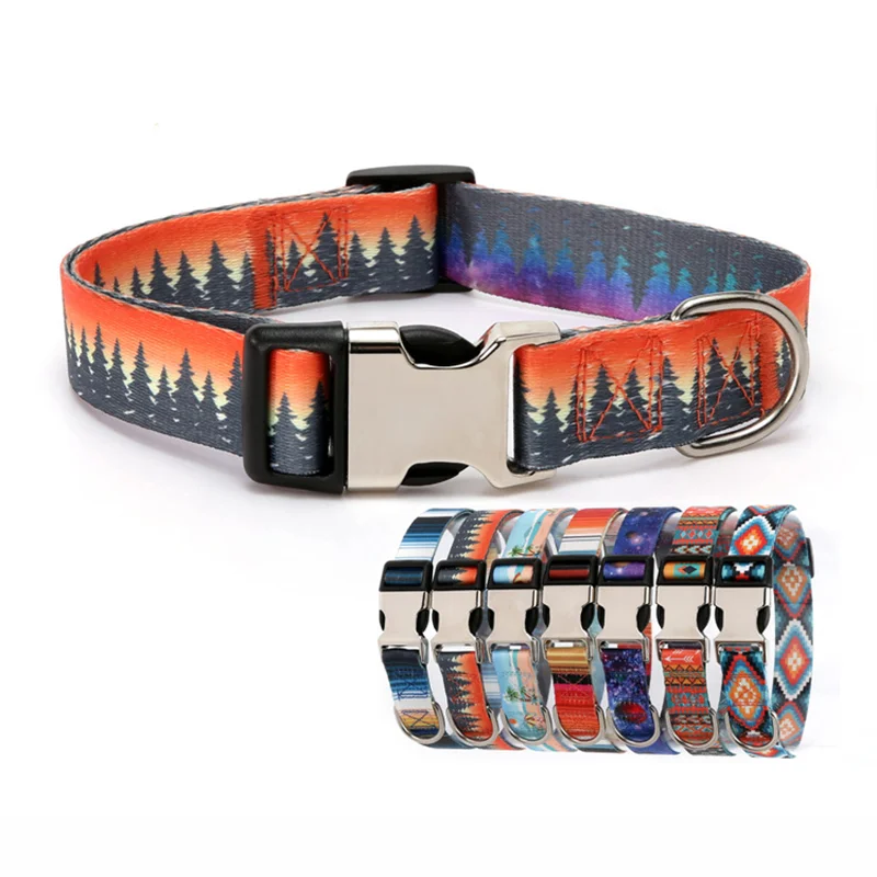 

Collar Pet Dog Rope Ethnic Style Striped Forest Pattern Polyester Cotton Printing Collar Spot Wholesale