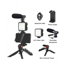 portable led selfie light mic set black camera smartphone mobile phone microphone live volg youtube tiktok photography kit