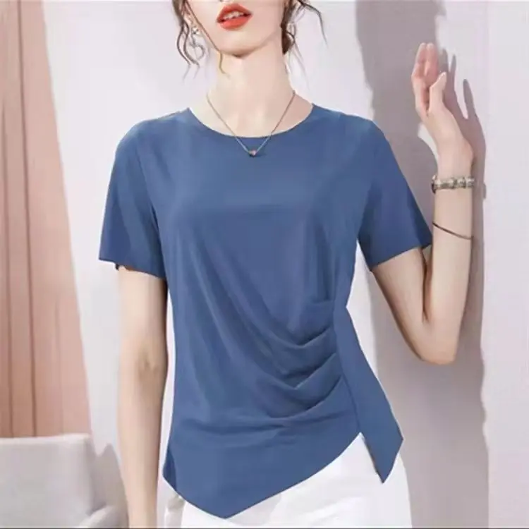 

2022 Summer Women's T-shirt Western Style Slim Comfortable Versatile Short Solid Color