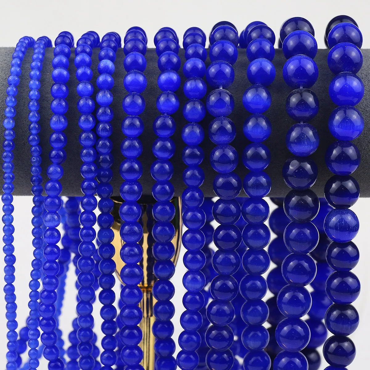 Бусина кошачий глаз синий натуральный гладкий камень свободные круглые