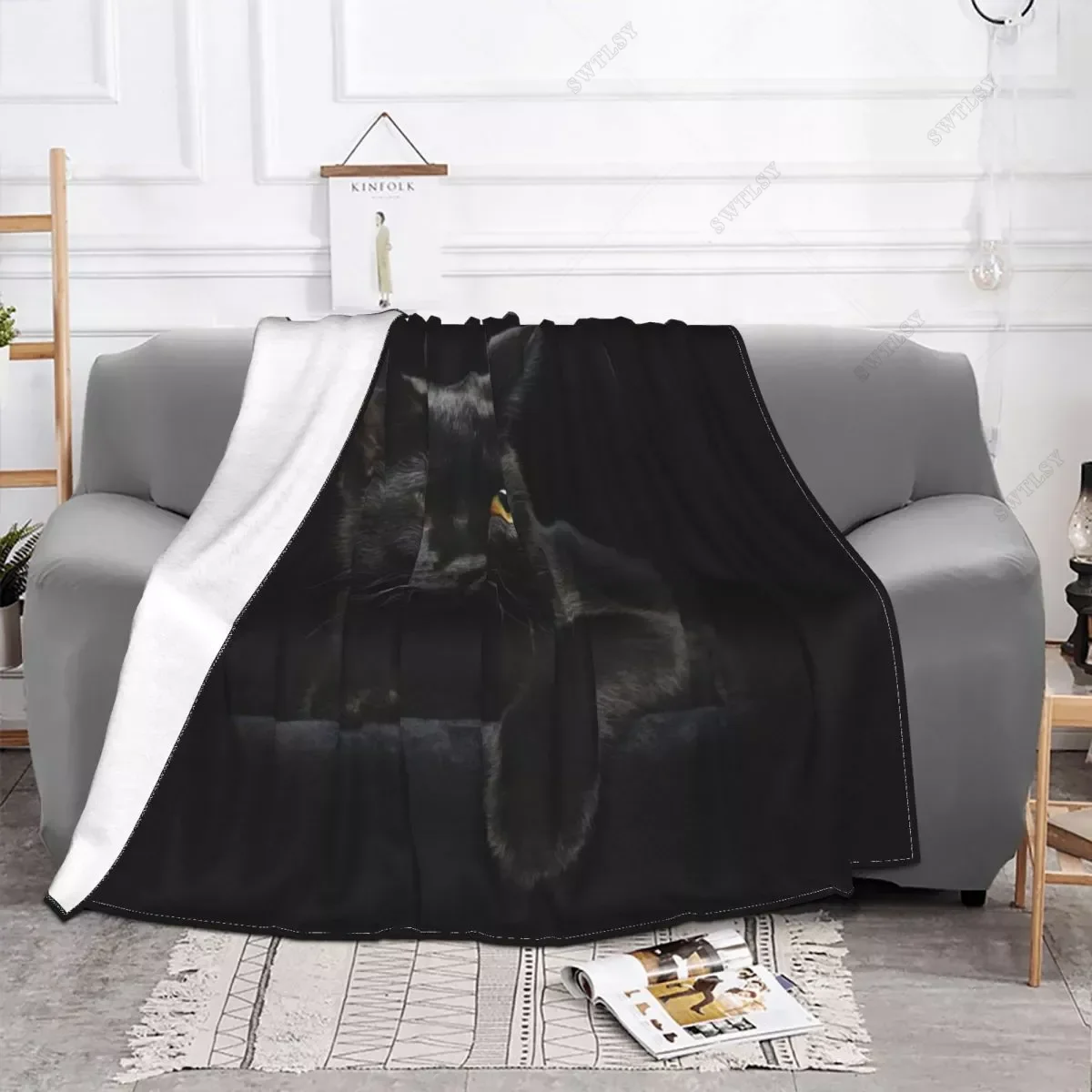 

Одеяло с черной кошкой, многофункциональное мягкое флисовое покрывало с животными, для дома и офиса, постельное белье, Королевский размер, весна-осень