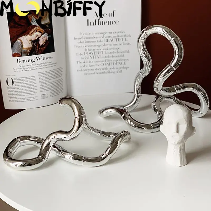 

Modern Silver Abstract Curve Line Sculpture Modeling Design Minimalist Home Living Room Office Hotel Desktop Art Layout