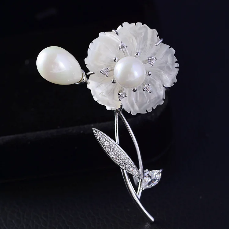 

Korean Version of The Simple Fashion Pin Micro-encrusted Zircon Shell Flower Brooch Flower Corsage Suit Brooch For Women Jewelry