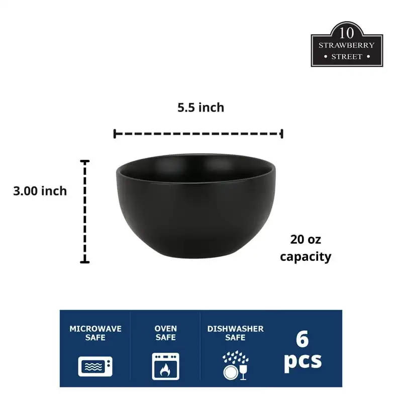 

Matte 5.5"/20oz Cereal Bowl, Set of 6, Black