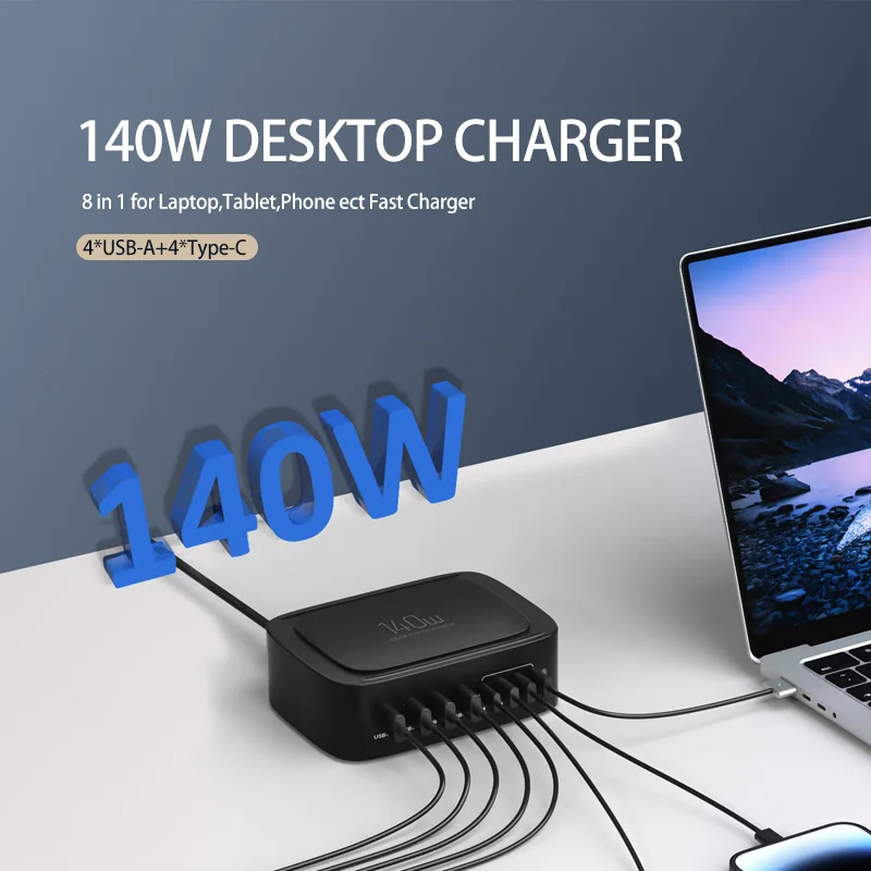 

New Computer Mobile Phone Multi-port Charger High Power 140W Multi-port Fast Charger Charging Head