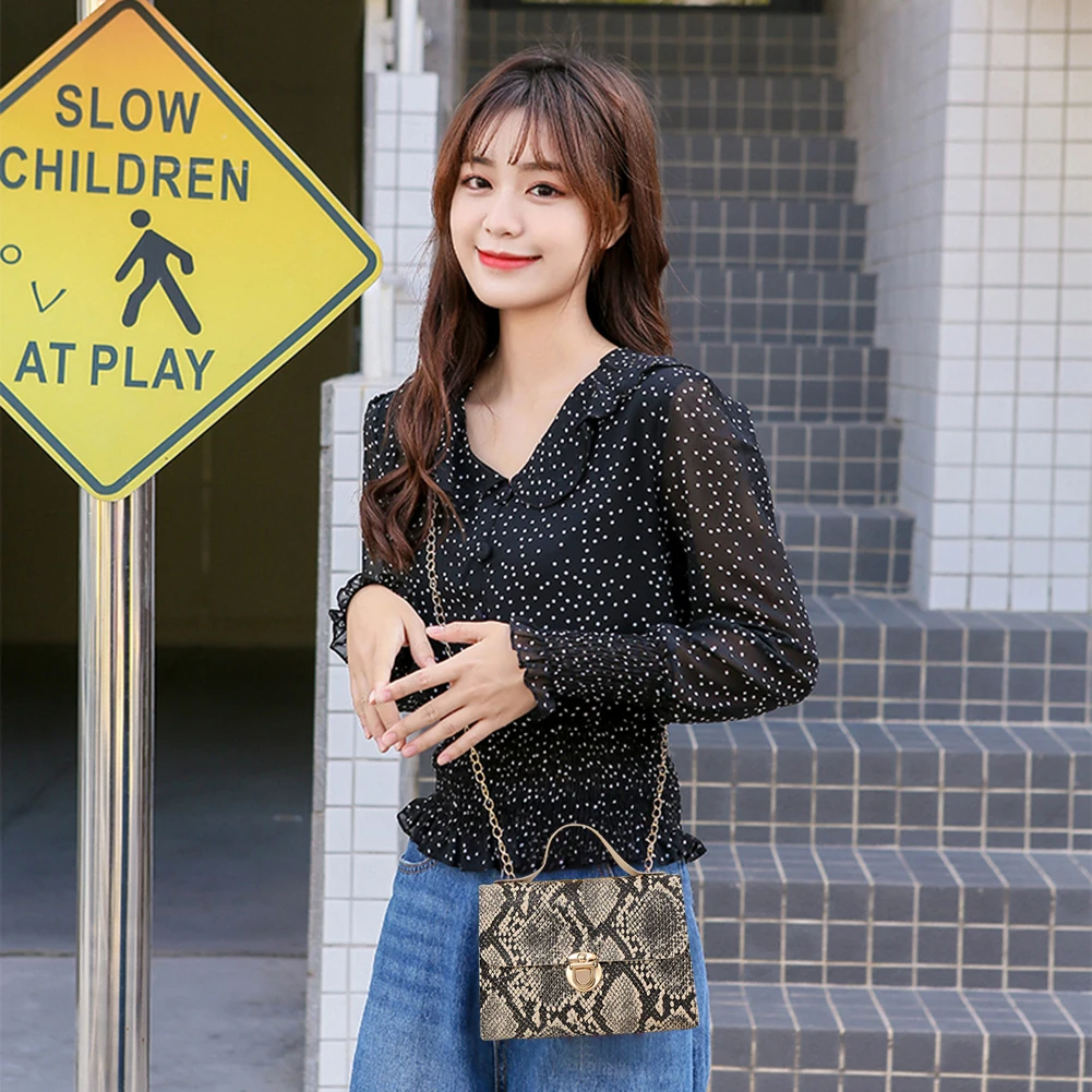

Youth Ladies Simple Versatile Bag Retro Women PU Leather Shoulder Bag Color Patchwork Snake Pattern Crossbody Bag