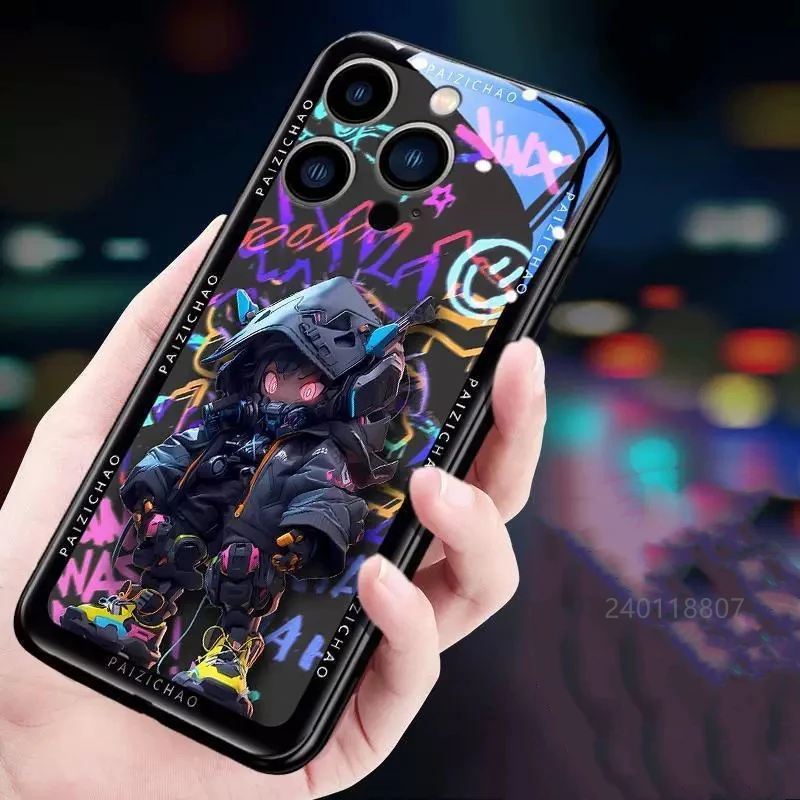 Фото Чехол со светодиодной вспышкой в стиле аниме для Samsung Galaxy S25 S24 S23 S22 Ultra Plus S21 S20 FE, стеклянная светящаяся задняя крышка №5