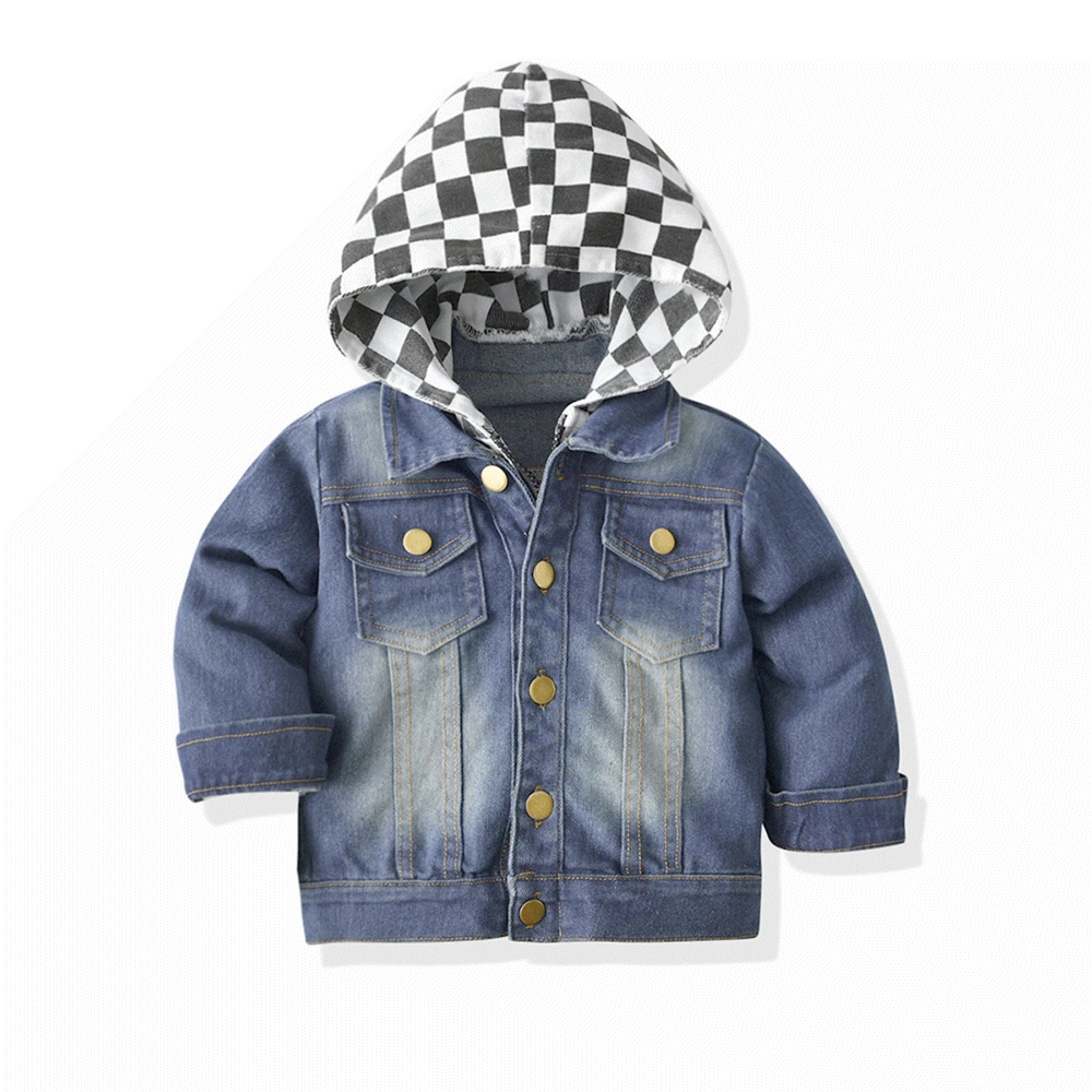 

0293 New Fashion Autumn and Winter Boys' Denim Jacket Children's Jacket Plaid Hoodie Jeans