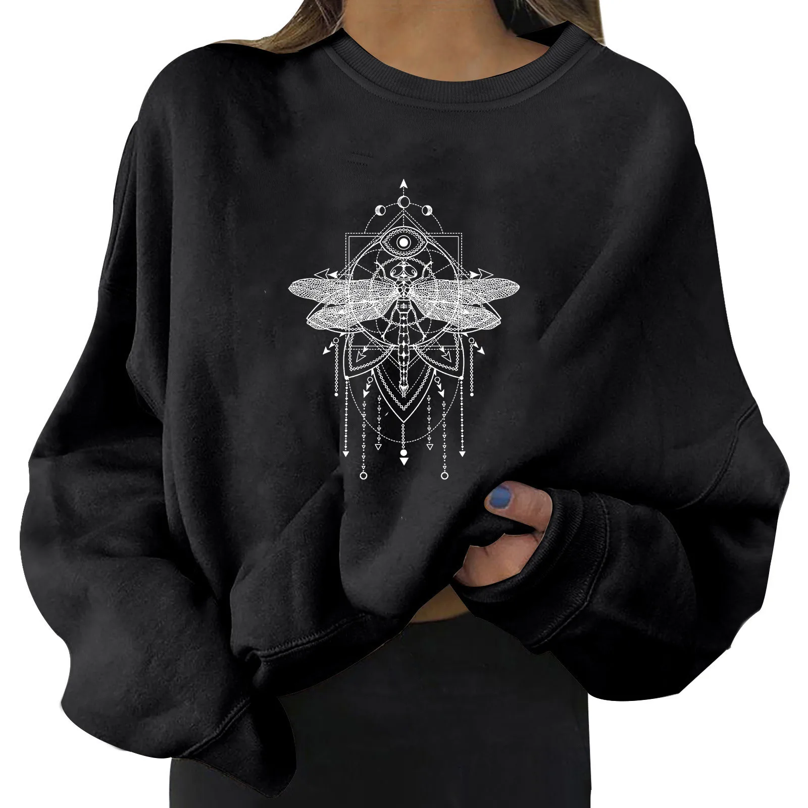 

Womens Daily Print Sweatshirt Long Pullover Letter Print O Neck Printing Long Sleeve Women's Skateboard Women's Blouse Full Zip
