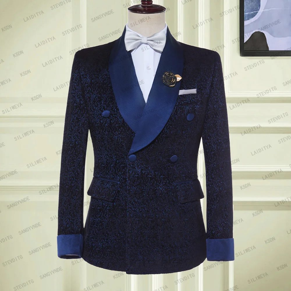 

Блейзер жаккардовый мужской, роскошный пиджак Slim Fit с классическим узором, слитные смокинги с воротником-шалью и лацканами, для свадьбы