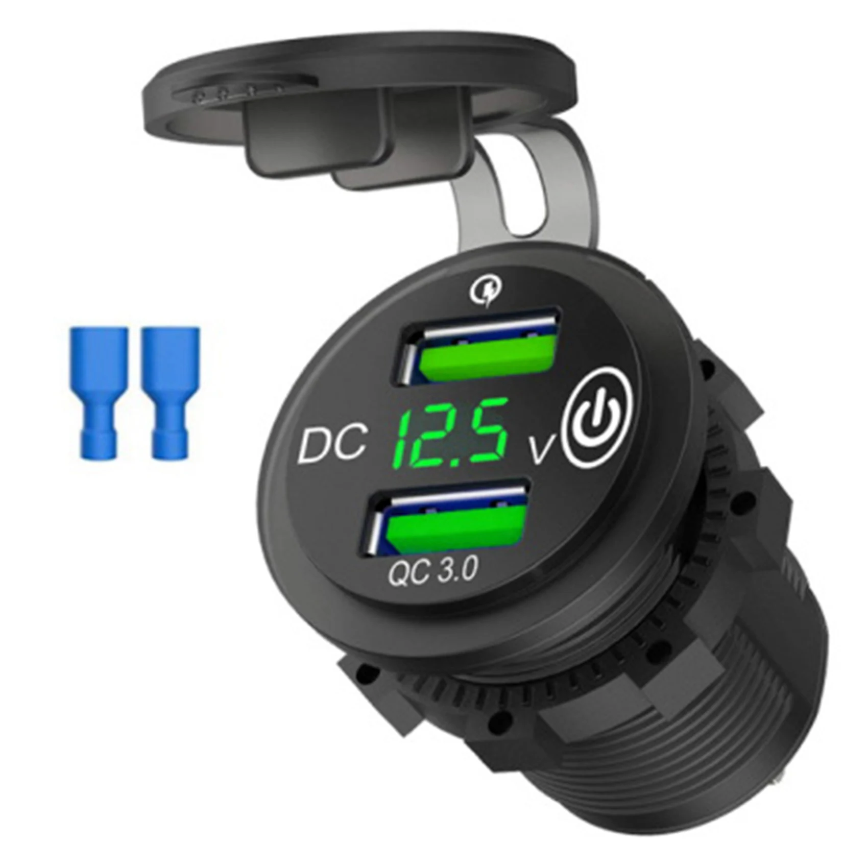 

Dual QC3.0 Port Quick Charge USB Car Charger Socket 12V/24V Car Adaptor with LED Digital Voltmeter Touch Switch C