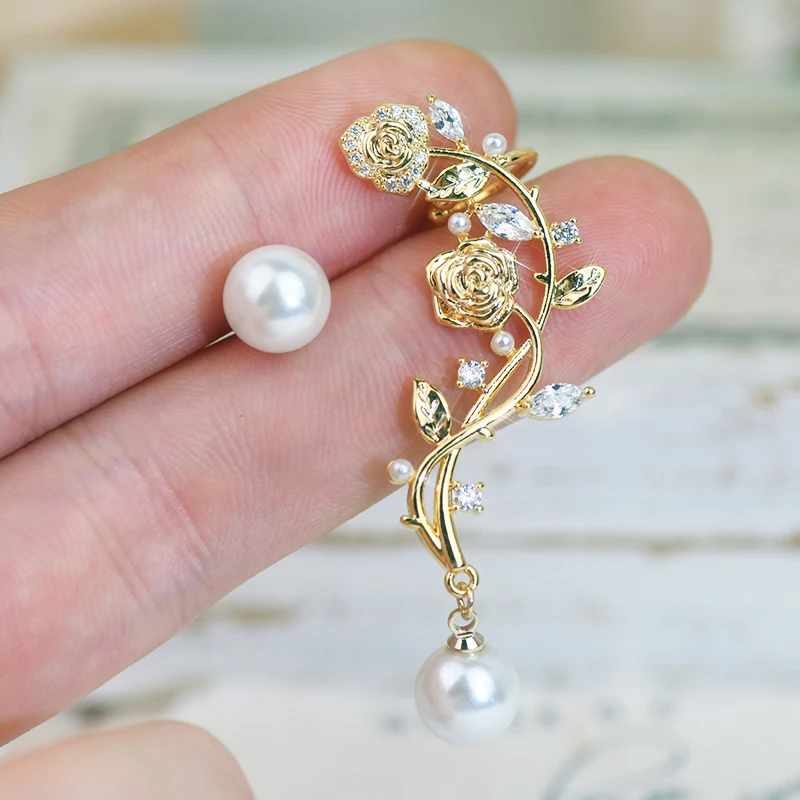 

Modern Women's Earrings 2022 Fashion French Light Luxury Rose Pearl All-in-one Inlay Exquisite Zircon Charm Earring Jewelry Gift