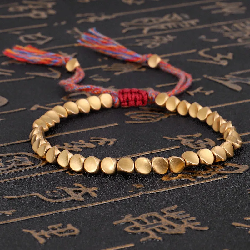 

Handmade Tibetan Copper Bead Bracelet for Women Adjustable Rope Chain Men Bracelets Gold Color Braided Boho Vintage Jewelry Gift