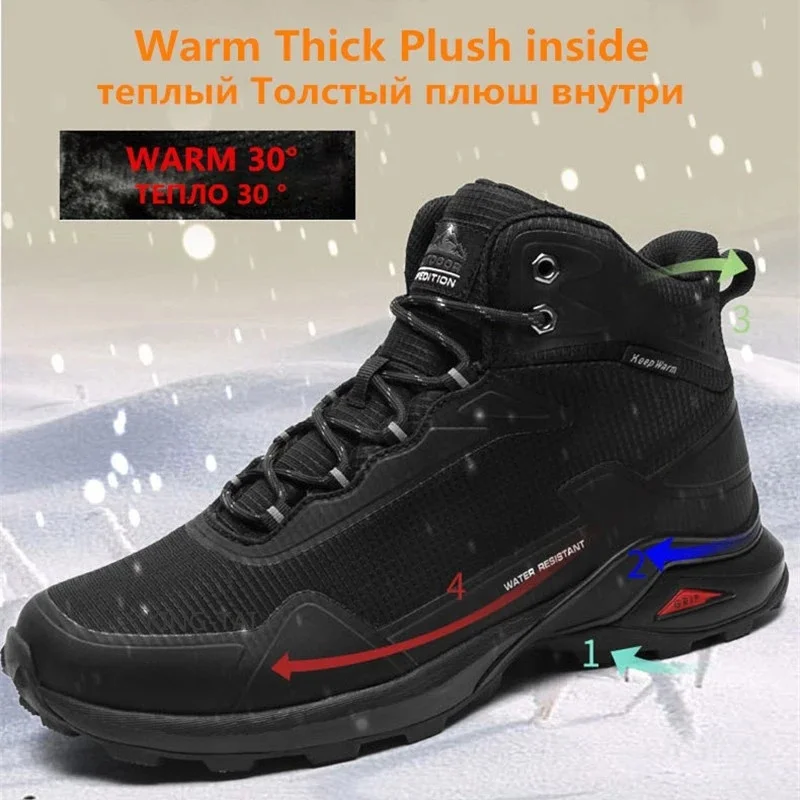 SALUDAS Waterproof Men Boots Warm Plush Snow Boots Outdoor Non-slip Hiking Boots High-top Men's Casual Sneakers Winter Sneakers