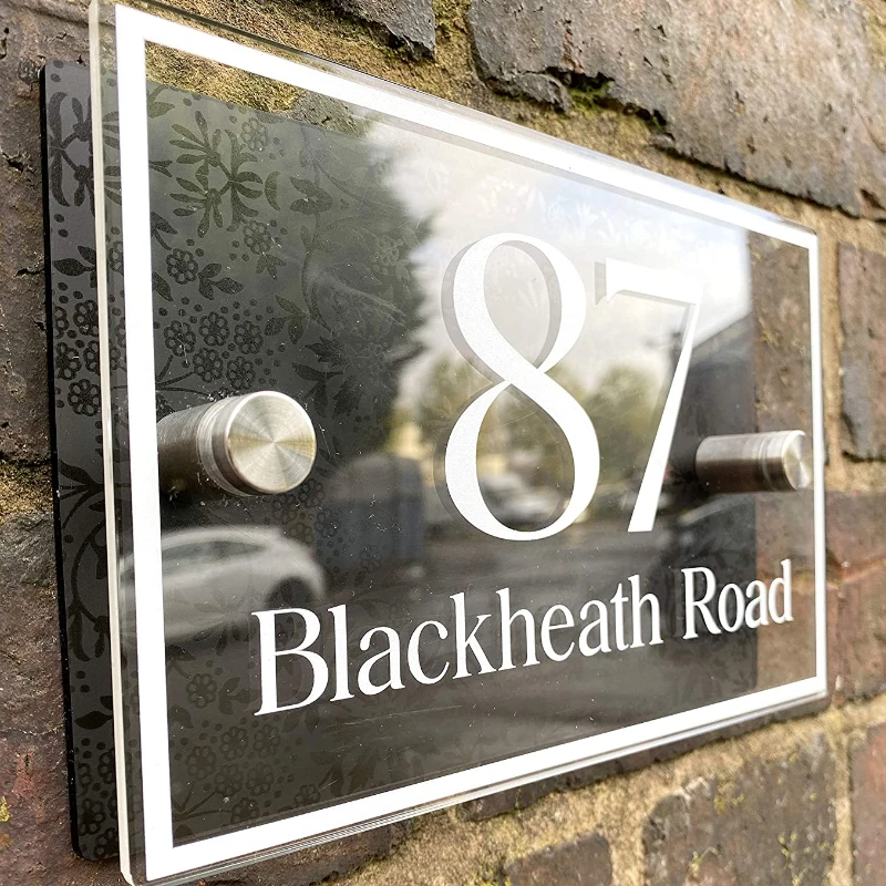 

DIY House Number Modern House Number Sign Printed Plaque Garden Glass Effect Acrylic Sign Door Plate Marble Wall Display