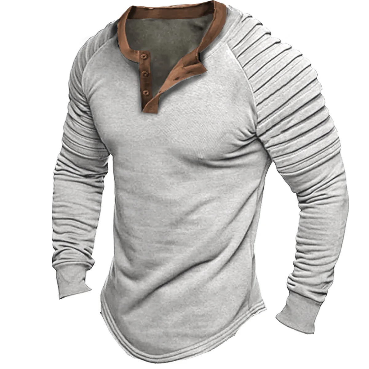 

US size Man casual sports pleated Tees 2023 summer and autumn new Cotton blend men's tactical patchwork long sleeved T-Shirts