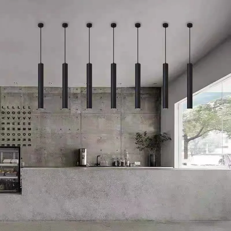 Современная черная светодиодная Подвесная лампа-светильник с длинной трубкой