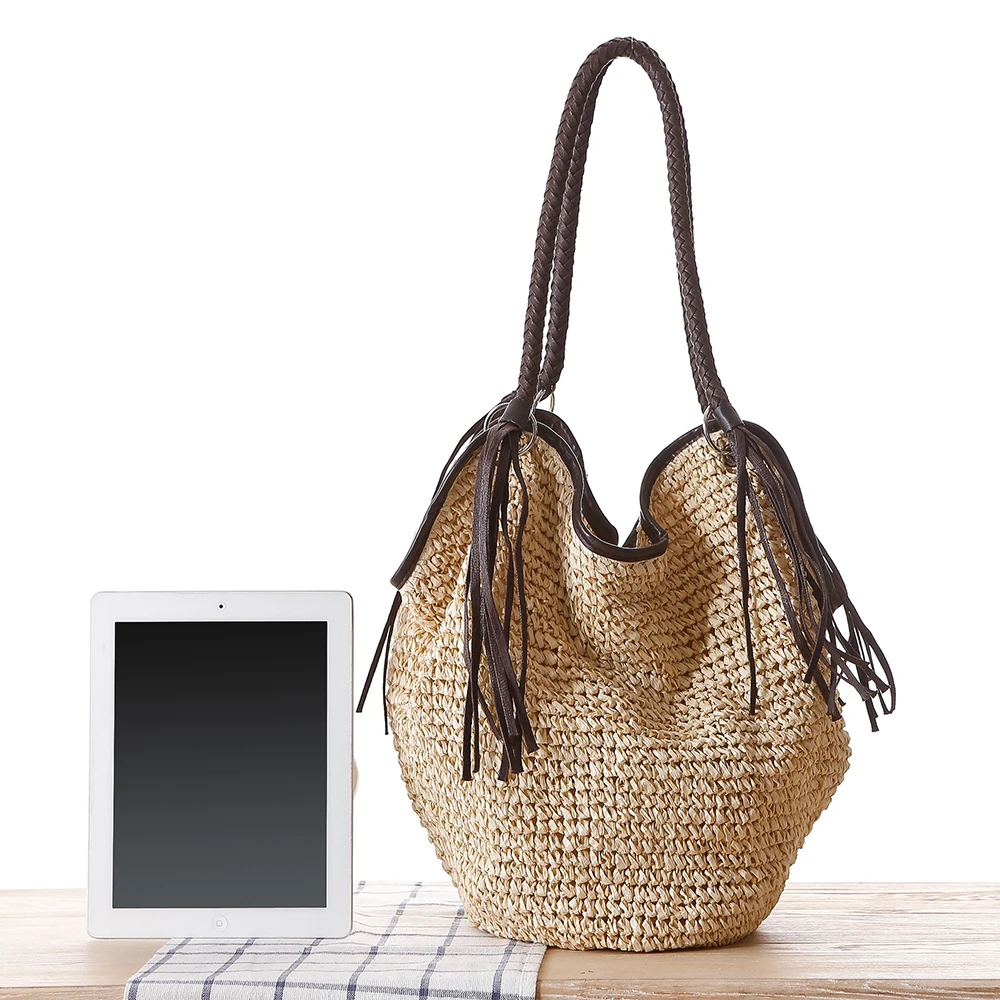 Lrage Travel Rattan Bag 2022 Tassel Woven Straw Bags for Women Shoulder Bag Tote Big Bali Shopper Purse Handbags Beach Bags New