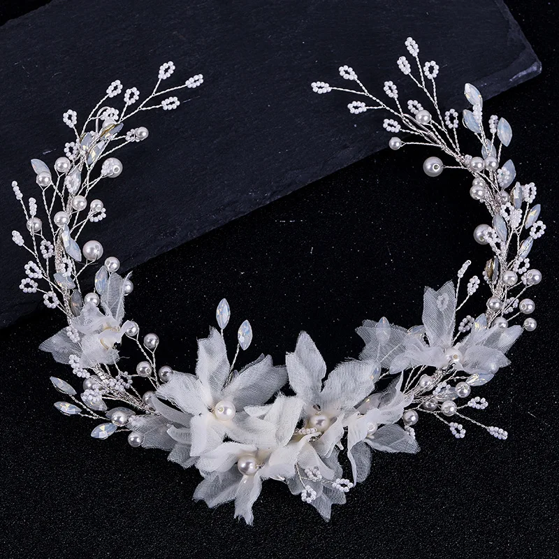 

Bride hand-woven crystal headband flower pearl wedding head jewelry