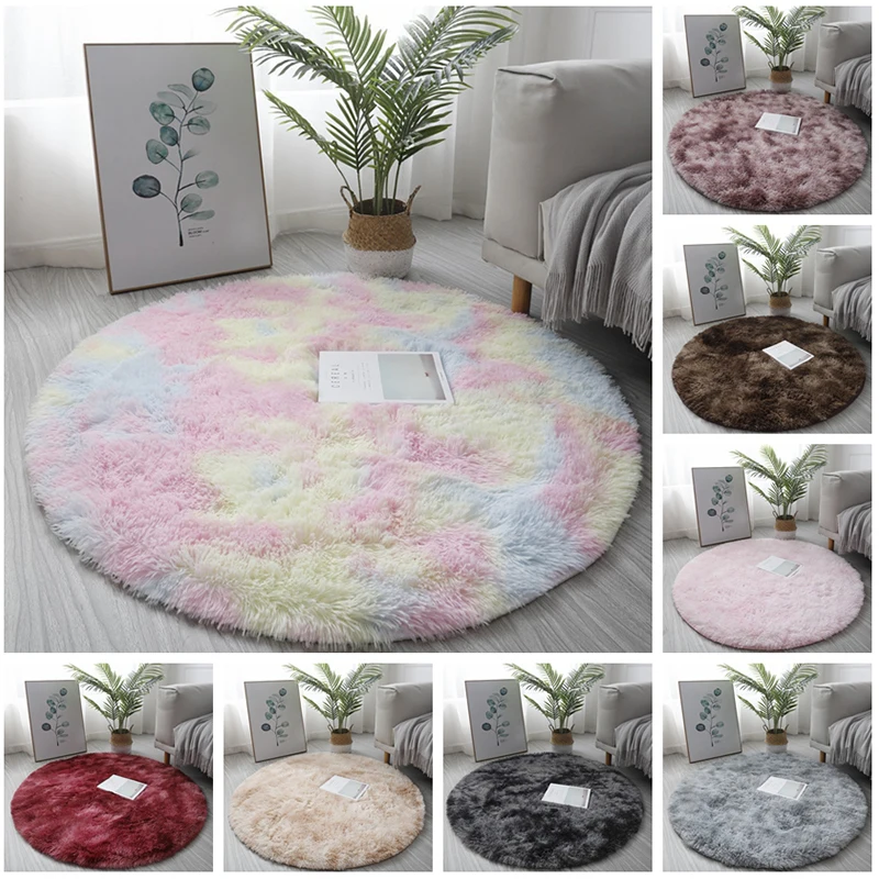 

Luxury Round Soft Faux Sheepskin Fur Area Rugs Washable Wool Bedside Carpet Shaggy Silky Plush Floor Mat For Bedroom Living Room