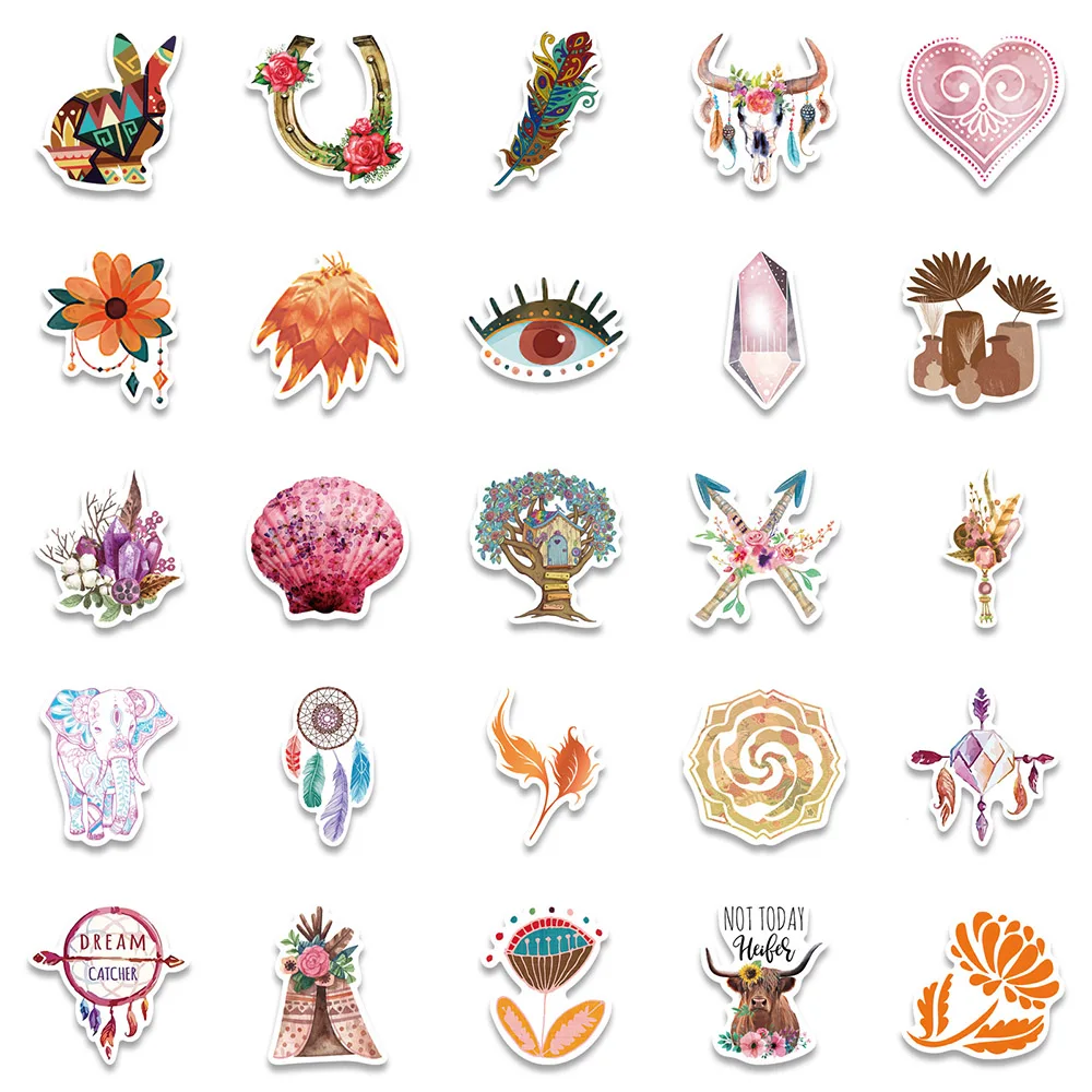 103050pcs vintage cute bohemia art graffiti stickers cartoon aesthetic decals diy scrapbook laptop phone sticker for girl kids free global shipping