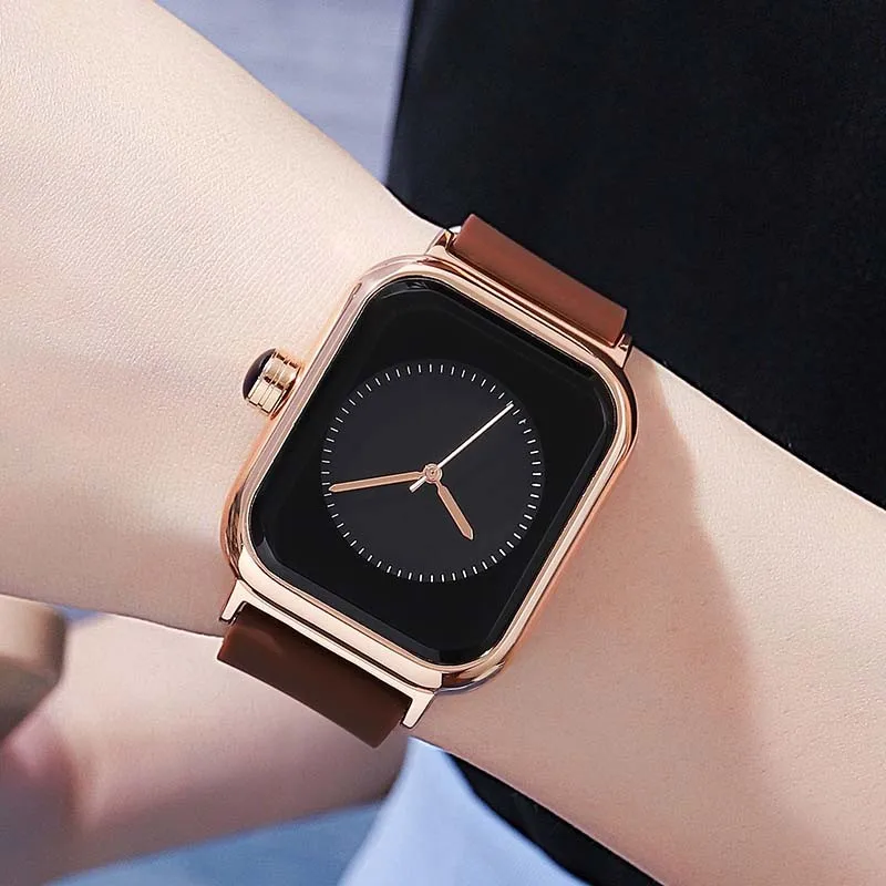 Waterproof Silicone Tape , Student Trend Imitation Apple Smart Large Dial, Fashionable Square Women's Quartz Watch