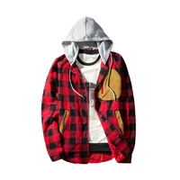 korean clothes shirt jacket classic mens large plaid contrast patching hooded jacket spring and autumn new mens clothing