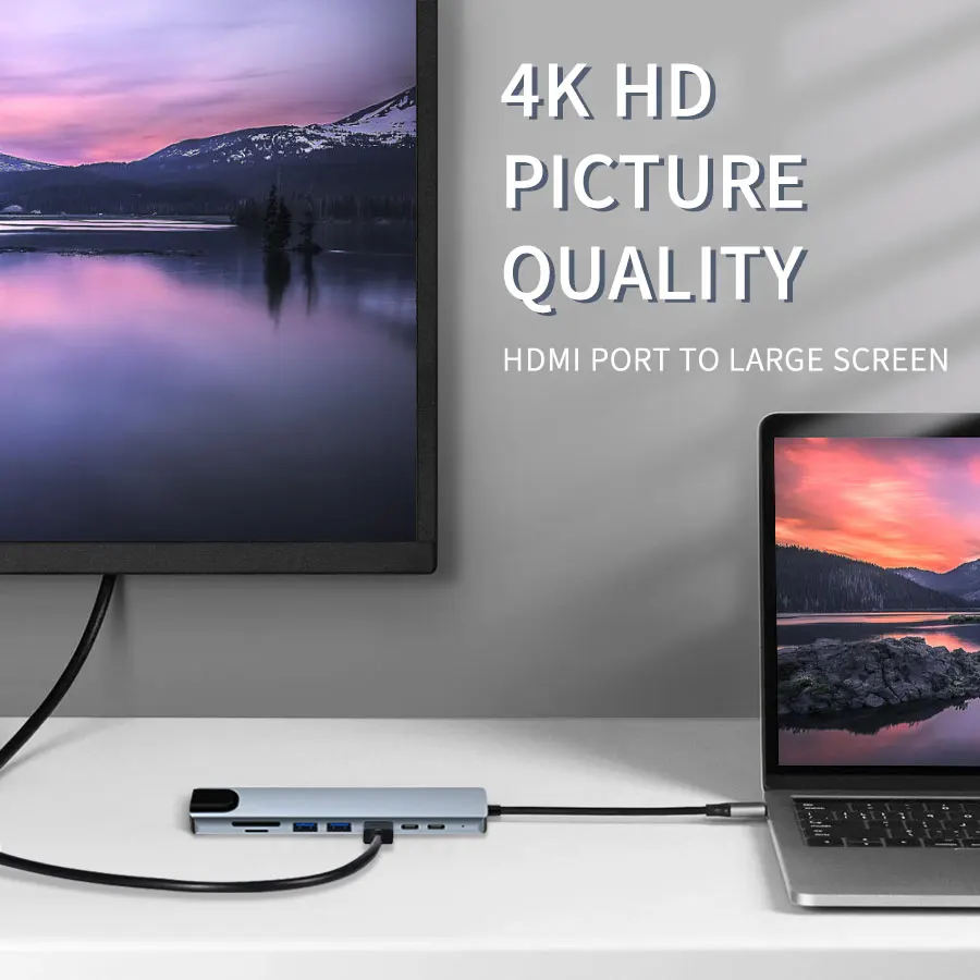 USB C концентратор 8 в 1 Type адаптер с 4K HDMI 87W PD порт док-станция RJ45 совместим MacBook Pro Air