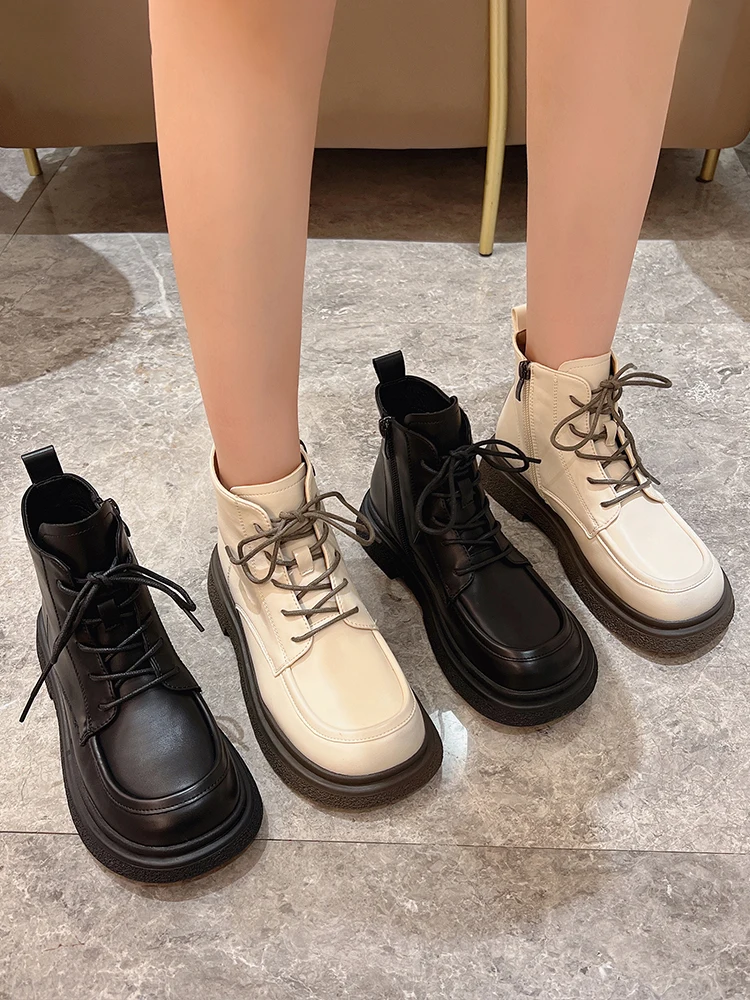 

Женские кожаные ботинки на молнии, Роскошные Дизайнерские ботильоны с круглым носком, на плоской подошве, Осенняя обувь, 2022