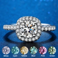 0 5 2ct real moissanite ring square design round cut blue pink yellow green simulated diamond rings 925 silver jewelry for women