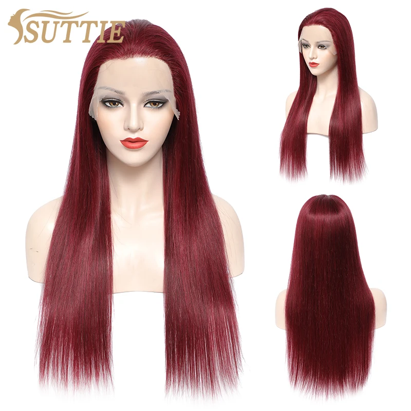 

Suttie 99j Colored13x4 Glueless Lace Frontal Human Hair Wigs For Black Women Brazilian Hair Pre Plucked Straight Closure Wig