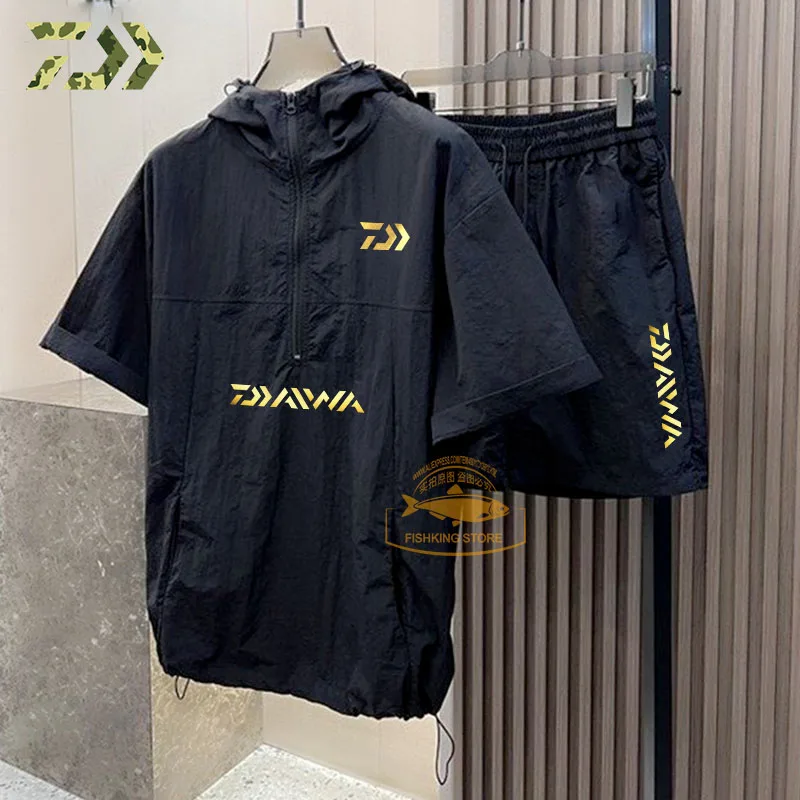 2023 New Summer Men's Sports Hooded T-shirt Suit Men's Quick Drying Zipper Breathable Two Piece Suit Sports Hoodie + Pants Suit