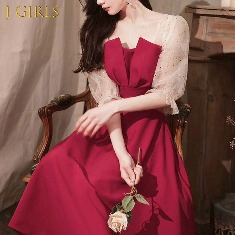

J GIRLS French Elegant Midi Dresses Korean Fashion Evening Party Dress Females Wedding Vintage Sundresses for Women Summer Chic