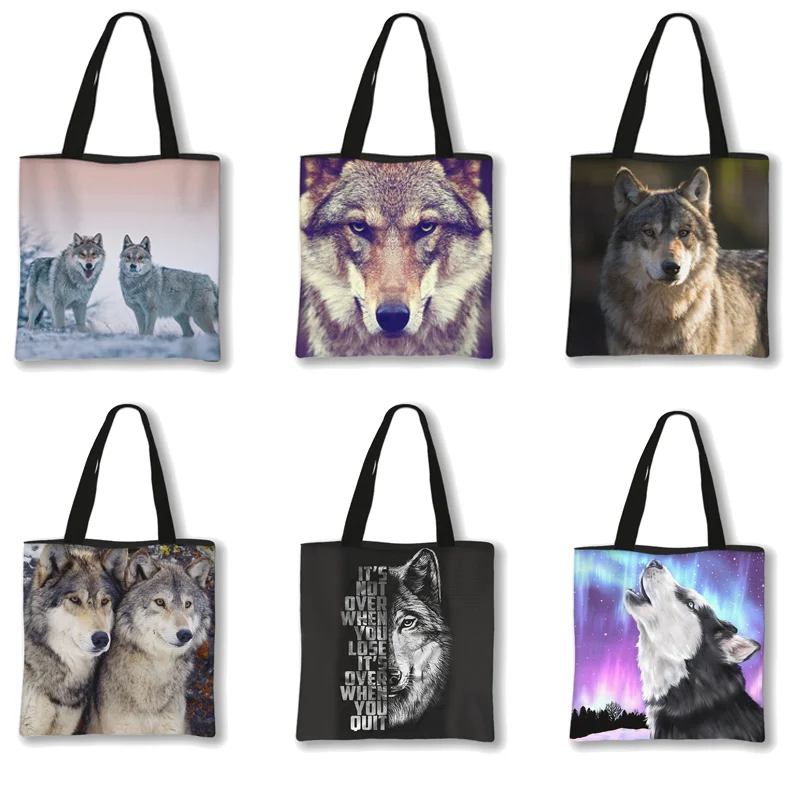Cool Wild Animal Wolf Print Shoulder Bags Women Handbags Eco Reusable Shopping Bag School Large Capacity bookbag tote bag